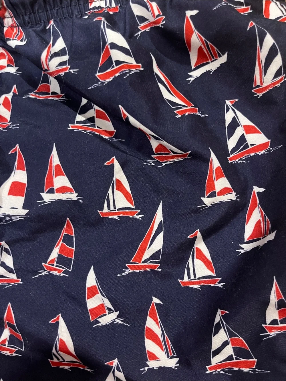 Men's Navy Sailboat Swim Trunks with Drawstring Waist
